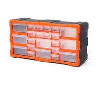 Bond Hardware 22 Drawer Organiser for DIY Tool Bits Plastic Storage Units - Workshop Screws and Small Parts Cabinet or Office Stationary Craft Box Black/Orange