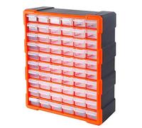 Bond Hardware 60 Drawer Organiser for DIY Tool Bits Plastic Storage Units - Workshop Screws and Small Parts Cabinet or Office Stationary Craft Box Black/Orange