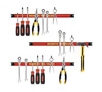 Bond Hardware Set of 3 Magnetic Tool Holder Rack - 18 Inch Heavy Duty Garage Wall Holder Strip for Tools - Tool Bar with Magnet for Screwdriver, Wrench