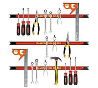 Bond Hardware Set of 3 Magnetic Tool Holder Racks - 24 Inch Heavy Duty Garage Workshop Wall Holder Strip for Tools - Tool Bar with Magnet for Screwdriver, Wrench (24")