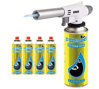 Bond Hardware® White Blow Torch Welding Iron Soldering Lighter Flame Gun Burner + Gas Refills (Gas Torch + 4 Refills)