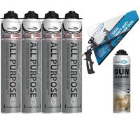 Bond It All Purpose Gun Grade PU Expanding Foam Set - 4 Pack (750ml Each) with Foam Gun & Cleaner - B3 Fill and Fix Insulation Foam Filler for Gaps, Windows, Doors & Framework Installation
