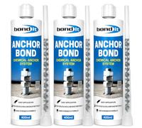 Bond It Anchor Bond Adhesive Grey 3 Pack (400ml Each) - Resin Anchor & Chemical Fixing Adhesive for Concrete, Masonry & Stone - Polyester Resin for Bolts, Studs & Structural Fixings