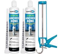Bond It Anchor Bond Chemical Fixing Adhesive Grey 2 Pack (300ml Each) with Economy Sealant Gun - Polyester Anchor Resin for Concrete Masonry Brick Stone Fixings Bolts Studs Structural Installation