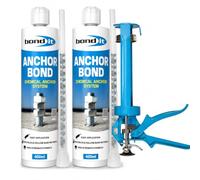 Bond It Anchor Bond Chemical Fixing Adhesive Grey 2 Pack (400ml Each) with Heavy-Duty Resin Applicator Gun - Polyester Anchor Resin for Concrete Masonry Brick Stone Fixings Bolts Studs Structural Inst