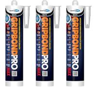 Bond It Gripbond Pro Max White Pack 3 x 285ml - Hybrid Grab Adhesive Extra Strong, Instant Grab Construction Adhesive for Wood, Concrete, Panels, Skirting Boards, Interior & Exterior Use