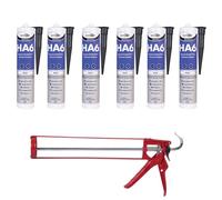 Bond It HA6 Silicone Bundle with Free FIXINGS DIRECT Heavy Duty Silicone Gun - (Black, Clear, White) High Performance Marine and Sanitary Sealant (Black, 6 Tubes With Silicone Gun)