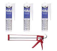 Bond It HA6 Silicone Bundle with Free FIXINGS DIRECT Heavy Duty Silicone Gun - (Black, Clear, White) High Performance Marine and Sanitary Sealant (Clear, 3 Tubes With Silicone Gun)