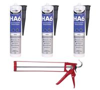 Bond It HA6 Silicone Bundle with Free FIXINGS DIRECT Heavy Duty Silicone Gun - (Black, Clear, White) High Performance Marine and Sanitary Sealant (Black, 3 Tubes With Silicone Gun)