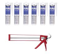 Bond It HA6 Silicone Bundle with Free FIXINGS DIRECT Heavy Duty Silicone Gun - (Black, Clear, White) High Performance Marine and Sanitary Sealant (Clear, 6 Tubes With Silicone Gun)