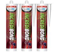 Bond It INCREDIBOND High Strength Grab Adhesive - 3x White, 310ml | Solvent-Free & Low Odour | Fibre Reinforced Silicone | Interior & Exterior Use - Heavy-Duty Construction Adhesive