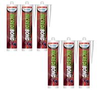 Bond It INCREDIBOND High Strength Grab Adhesive - 6x White, 310ml | Solvent-Free & Low Odour | Fibre Reinforced Silicone | Interior & Exterior Use - Heavy-Duty Construction Adhesive