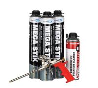 Bond It Mega Stik PU Adhesive Foam 750ml, 3 Cans, Gun & Cleaner