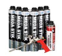 Bond It Mega Stik PU Adhesive Foam 750ml, 6 Cans, Gun & Cleaner
