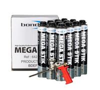 Bond It Mega Stik PU Adhesive Foam 750ml + Applicator Gun, 12 Cans