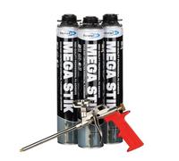 Bond It Mega Stik PU Adhesive Foam 750ml + Applicator Gun, 3 Cans