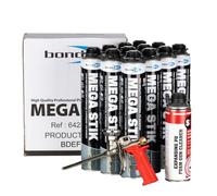 Bond-It Mega Stik PU Adhesive Foam 750ml | No Mess Construction Foam, Plasterboard Adhesive | Box of 12 + Gun & Gun Cleaner