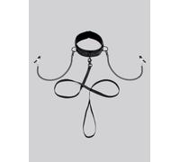 Bondage Boutique Black Rose Collar with Nipple Clamps - Black Black