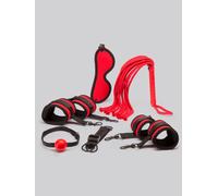 Lovehoney Bondage Boutique Red Hot Passion Bondage Kit - Includes Cuffs, Blindfold, Ball Gag, Rope Flogger & Strap - Beginner Set for Couples - 6 Piece - Red/Black