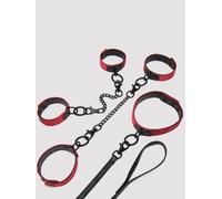 Bondage Boutique Ruby Velvet Collar, Wrist and Ankle Cuff Kit (3 Piece) - Red Red