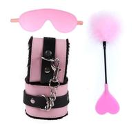 Bondage Equipment Erotic Handcuffs with Blindfold BDSM Kit Sex Toys for Women Fetish Feather Flirt Spanking Paddle Cosplay Games Pink 3pc One Size
