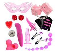 Bondage Kit Sex Toys for Her 12 Piece BDSM Starter Set Pink Bullet Vibrators Cuffs Restraints Daring Game Anal Beads Butt Plug Vibrating Tongue Kamasutra Sex Dice Nipple Sucker