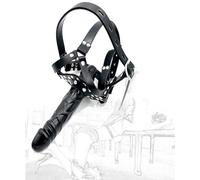 Bondage Leather Head Harness with Gag Strap on Silicone Double with Penis Gag Erotic Flirt Sex Toy face strapon Made of Silicone for Tying to The Head BDSM Slave for Adults