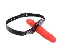 Bondage Masters Double Penis Gag Mouth Gag and Silicone Extended Pecker Gag, Red