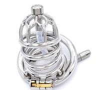 Bondage Masters Medical Grade Stainless Steel Male Chastity Device, Urethral Tube, Removable Pain Ring, 45 mm Back-Ring Silver