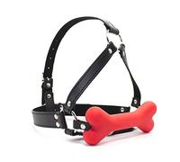 Bondage Masters Mouth Gag Silicone Bit Gag Head Harness, Red | Fantasy and Fetish