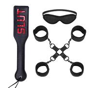 Bondage Restraint Hogtie Set, Handcuffs Ankle Cuffs and Blindfold Slut Spanking Paddle for Adults Sex Toys