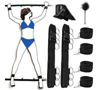 Bondage Restraint Kit 8 Pcs Adjustable Bed Restraints Leather Bondage Sets Adult Sex Toys with Fetish Handcuffs & Ankle Cuff Blindfold & Tickler for Women and Couples