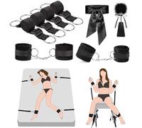 Bondage Restraints BDSM Kit Sex Toy, Versatile Bed Restraints Sex Toys with Sex Straps Bondage Cuffs Blindfold & Feather
