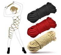 Bondage Rope - 3 Pack 10M/32Ft Cotton BDSM Rope for Shibari & Restraints - 8MM Soft Natural Cotton Rope for Body Harness, Sex Play, Adult Couples Games - Skin-Friendly,Won‘t Chafe (Black+Red+Purple)
