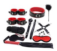 Bondage Set BDSM Handcuffs Adult Bedroom 11pcs Bondage Restraints Sets | Spanking Paddle Ankle Cuffs Eye Mask Feather Stick Mouth Ball Nipple Clamps Restraints Kit Set Sex Toys for Women Couples