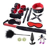 Bondage Set BDSM Handcuffs Adult Bedroom 13 pcs Bondage Restraints Sets Handcuffs Ankle Cuffs Eye Mask Feather Stick Mouth Ball Nipple Clamps Restraints Kit Set Sex Toys for Women and Couples