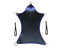 Bondage Swing for Adults - Black Leather Sling with Stirrups - Strong Mountable Swing (130kg Load Capacity) (Black with Blue Piping)