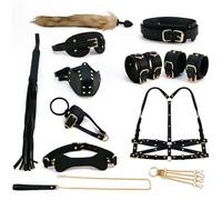Bondaged Adult Kit Men Bondaged Adult Kit Silicone Leather Handcuffs Soft Restraint BDSM Bondage Couples Bonage Sets Gag Gay Collar Straps Equipment Hand Wrist Neck,Black