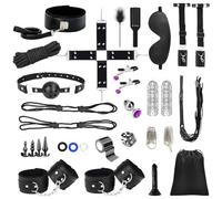 Bondaged Adult Kit Rope Bondaged Restraint Tape Couples Men Leather Female Handcuffs Soft Rope Restraints Restraint Bed Sex Restraining Set Tape Bondage BDSM Hand Bedroom Wrist Neck Gag Collar,Black