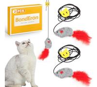 BondEron Pack of 2 Hanging Cat Toys for Door Frame, Elastic Squeaker Mouse with Feather Tail, Interactive, Self-Employment without Batteries