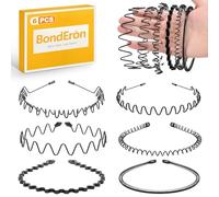 BondEron Pack of 6 Metal Headbands, Non-Slip with Wave, Flexible Hair Band Headband for Men & Men, Unisex, Sports, Everyday Yoga, Black