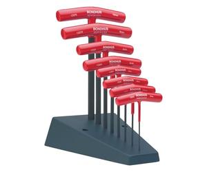 Bondhus Starrett 13389 T-Handle Key Set Metric, 2mm, 2.5mm, 3mm, 4mm, 5mm, 6mm, 8mm, 10mm, Red