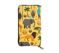BONDIJ Africa Elephant Women Wallets PU Leather Long Zip Card Case Multiple Card Slots Clutch, Black, One Size
