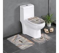 BONDIJ Bath Mat, Absorbent 3 Piece Bathroom Rug Set, Non Slip Country Barn Wood Door Bath Rug Contour Mat and Toilet Lid