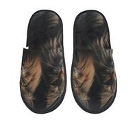 BONDIJ Furry slippers for Women Men Two cats in the back seat Print Scuff Slippers Winter Plush Cute Slippers Cozy Indoor Slide M