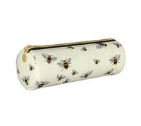 BONDIJ Honey Bee Printed Women'S Leather Pencil Pouch, Large Capacity Pencil Case Pen Bag With Zipper For Office