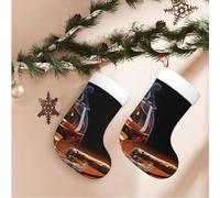 BONDIJ Whiskey Cup Print Christmas Stockings with Plush Cuff Personalized Xmas Stockings Christmas Ornaments for Stairs Fireplace Hanging Xmas Home Decor