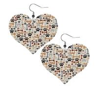 Bone and paw print Prints Leather Heart earrings Pendant Stylish and light Lightweight Dangle for Women Girls, One Size, Leather, No Gemstone