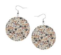 Bone And Paw Print Prints Leather Round Earrings Pendant Stylish And Light Lightweight Dangle For Women Girls, One Size, Leather, No Gemstone