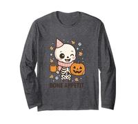Bone Appétit Cute Skeleton Pumpkin Coffee Halloween Design Long Sleeve T-Shirt